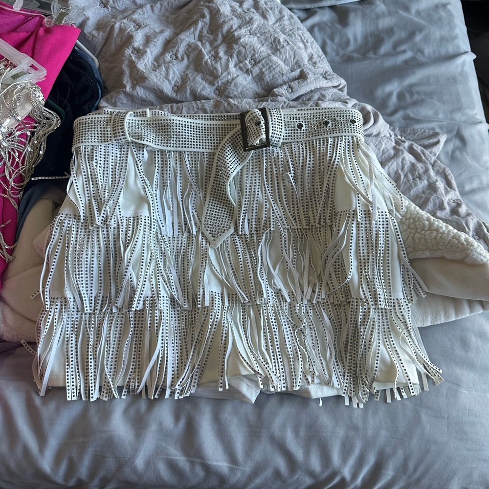 White Fringe Skirt